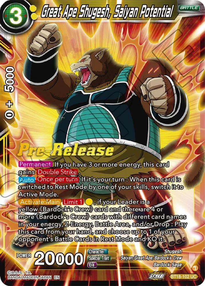 Great Ape Shugesh, Saiyan Potential (Pre-Release)