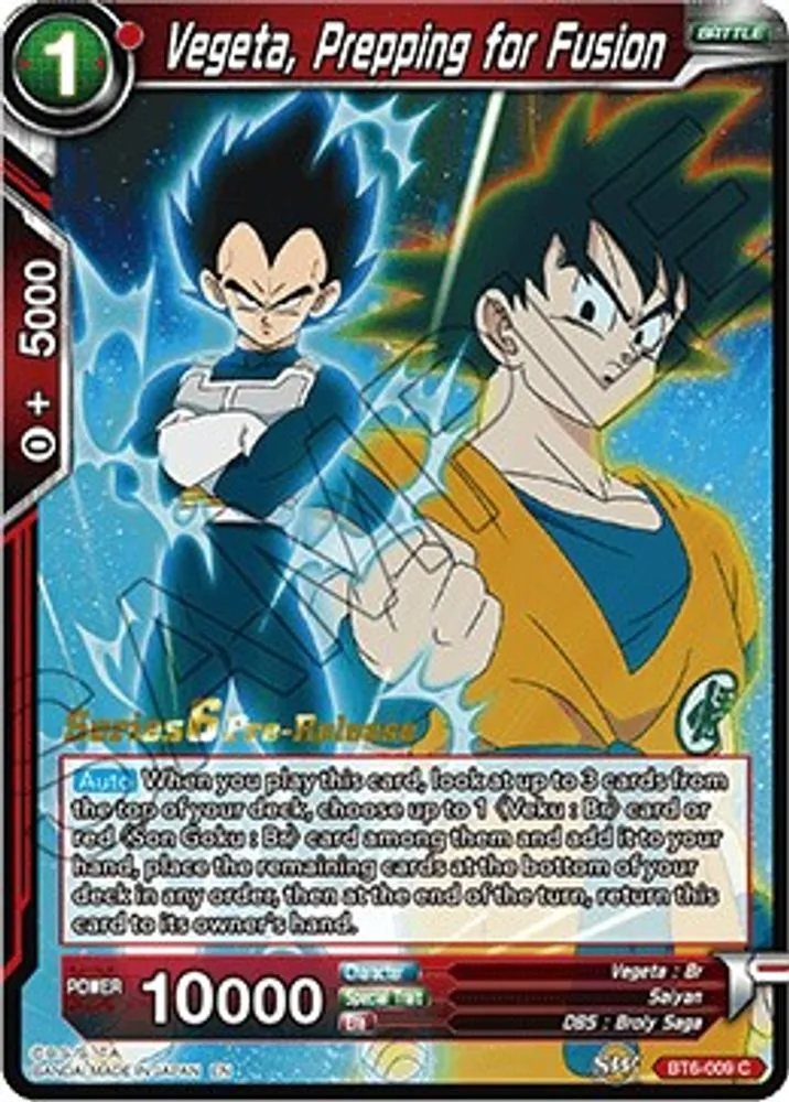 Vegeta, Prepping for Fusion (Pre-Release)