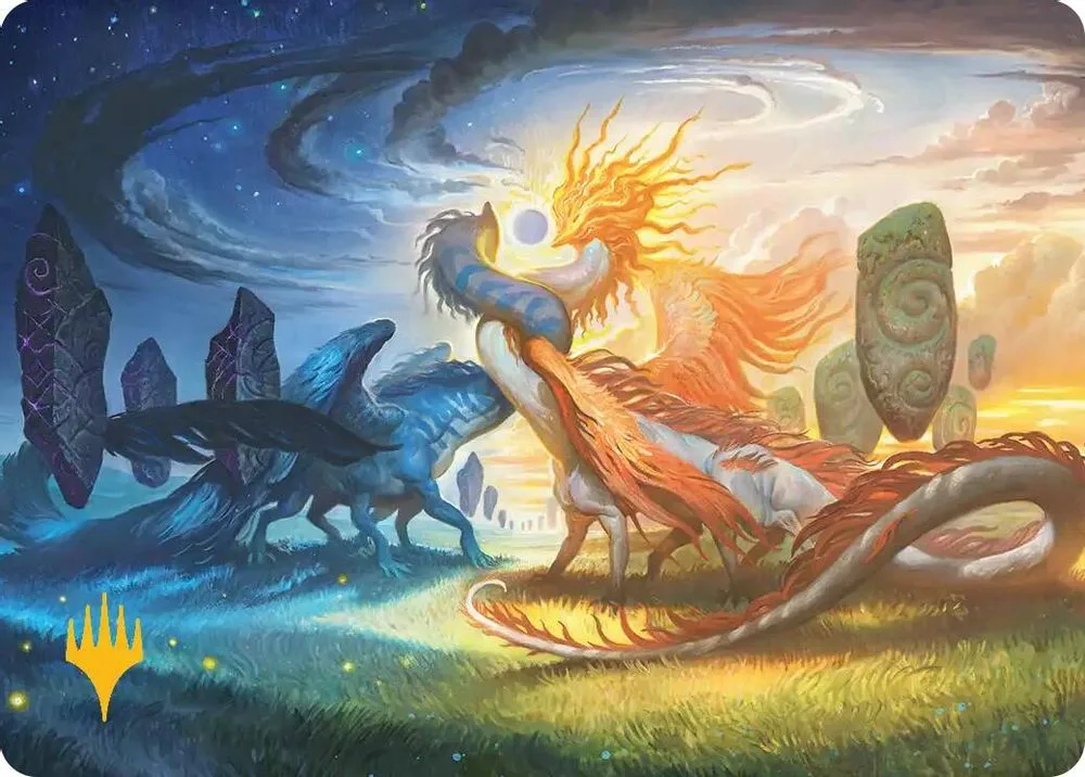 Celestial Reunion Art Card (19/54 · Gold-Stamped Planeswalker Symbol)